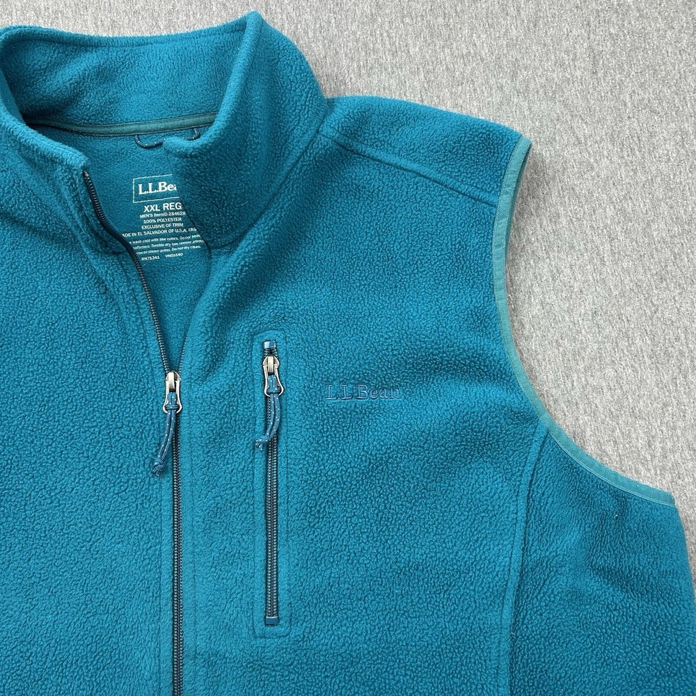 L.L. Bean Mens XXL Teal Blue Green Fleece Full Zip Outdoor Vest 284628